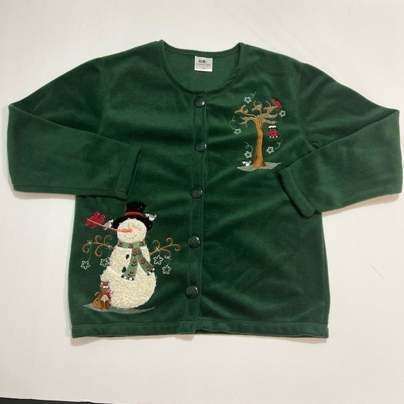 Ladies‎ Winter Fleece Snowman Cardinal Cardigan Sz med - Picture 1 of 7
